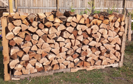 A face cord of fire wood in the rack